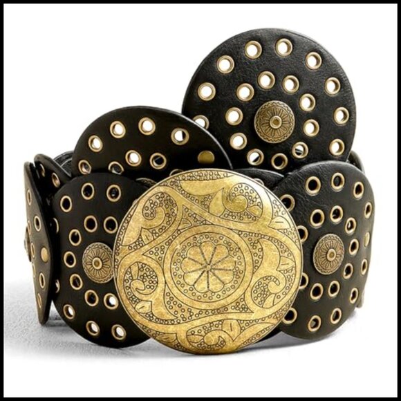 Western Wide Disc Concho Belt Adjustable Boho Chic Vintage Cowboy Style main image 5